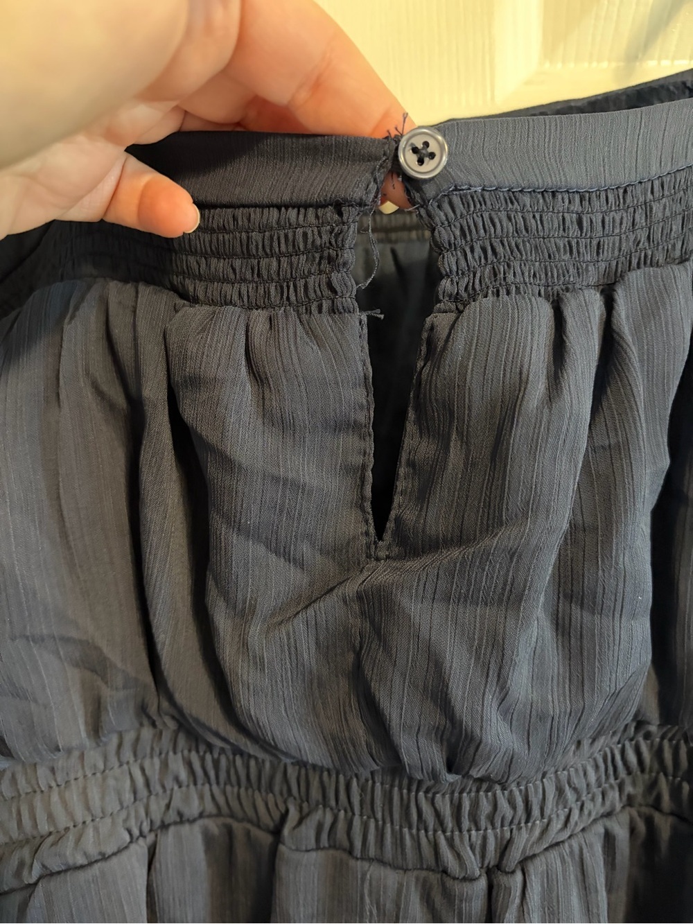 MI AMI Francesca’s Navy Blue Chiffon Smocked Mini Sundress Spaghetti Strap S - Picture 4 of 9